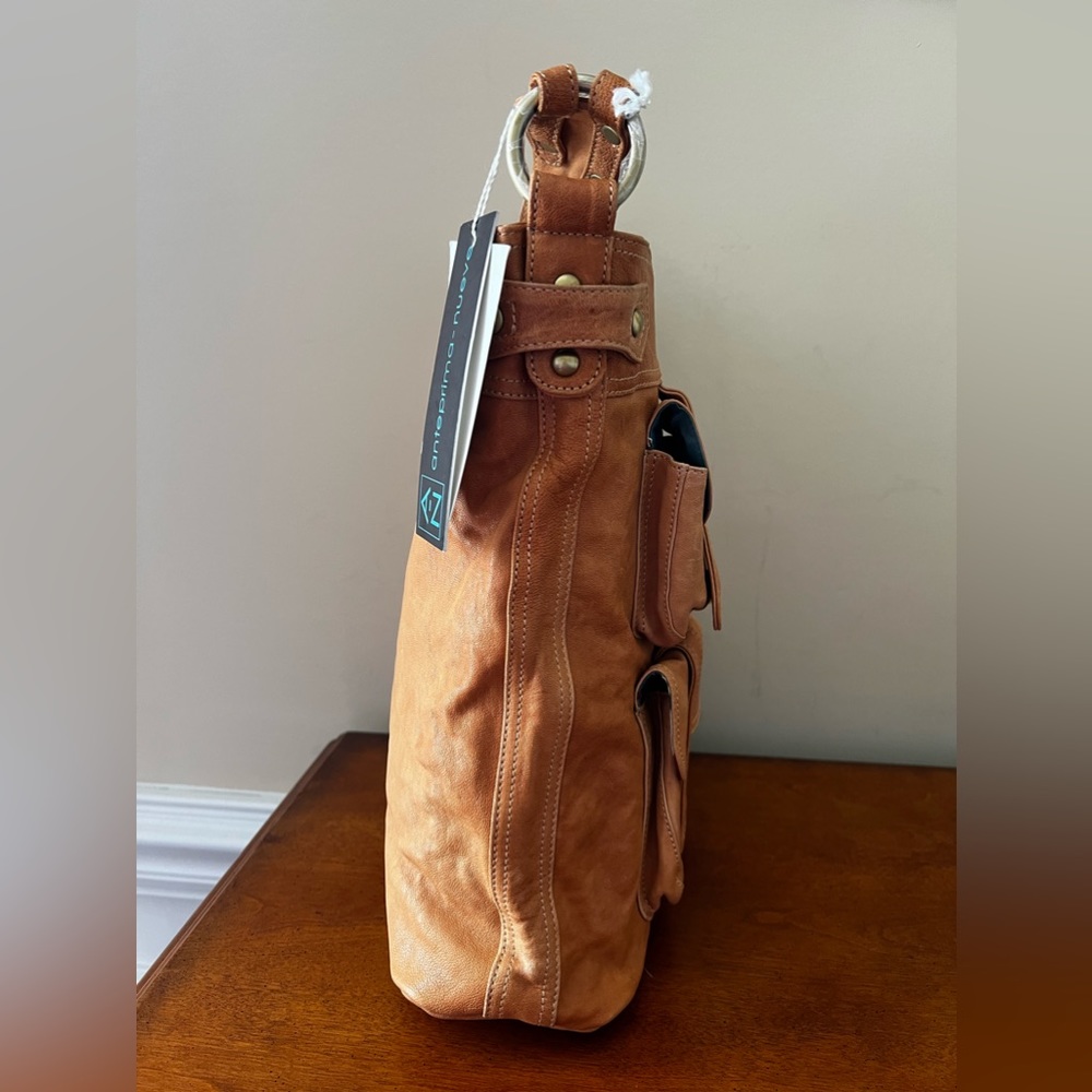 Golden Yellow Leather Large shoulder, Hobo Tote bag, with (4) exterior pockets. - Picture 4 of 14